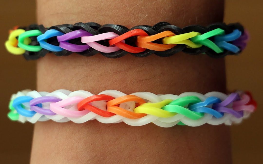 Photo of two double single rainbow looms on someone's wrist